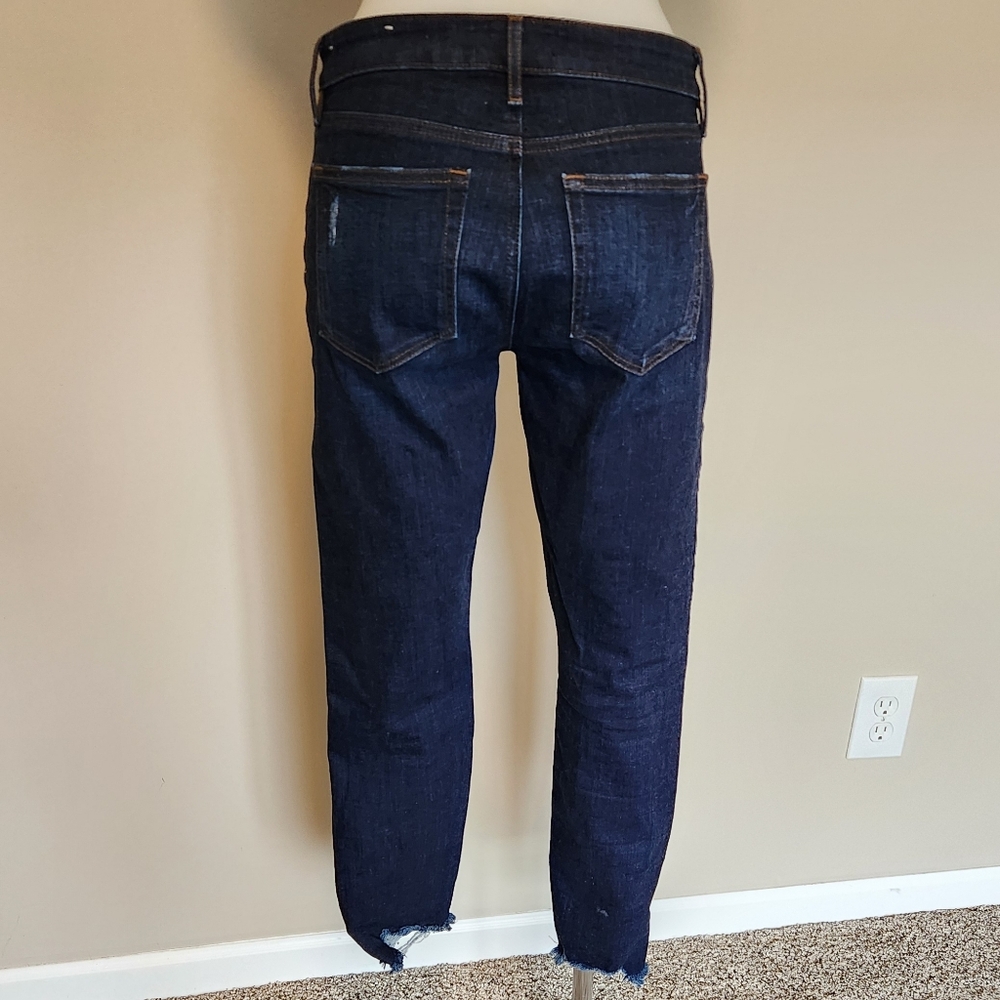 LOFT curvy skinny dark wash with destroyed hem - Picture 3 of 8